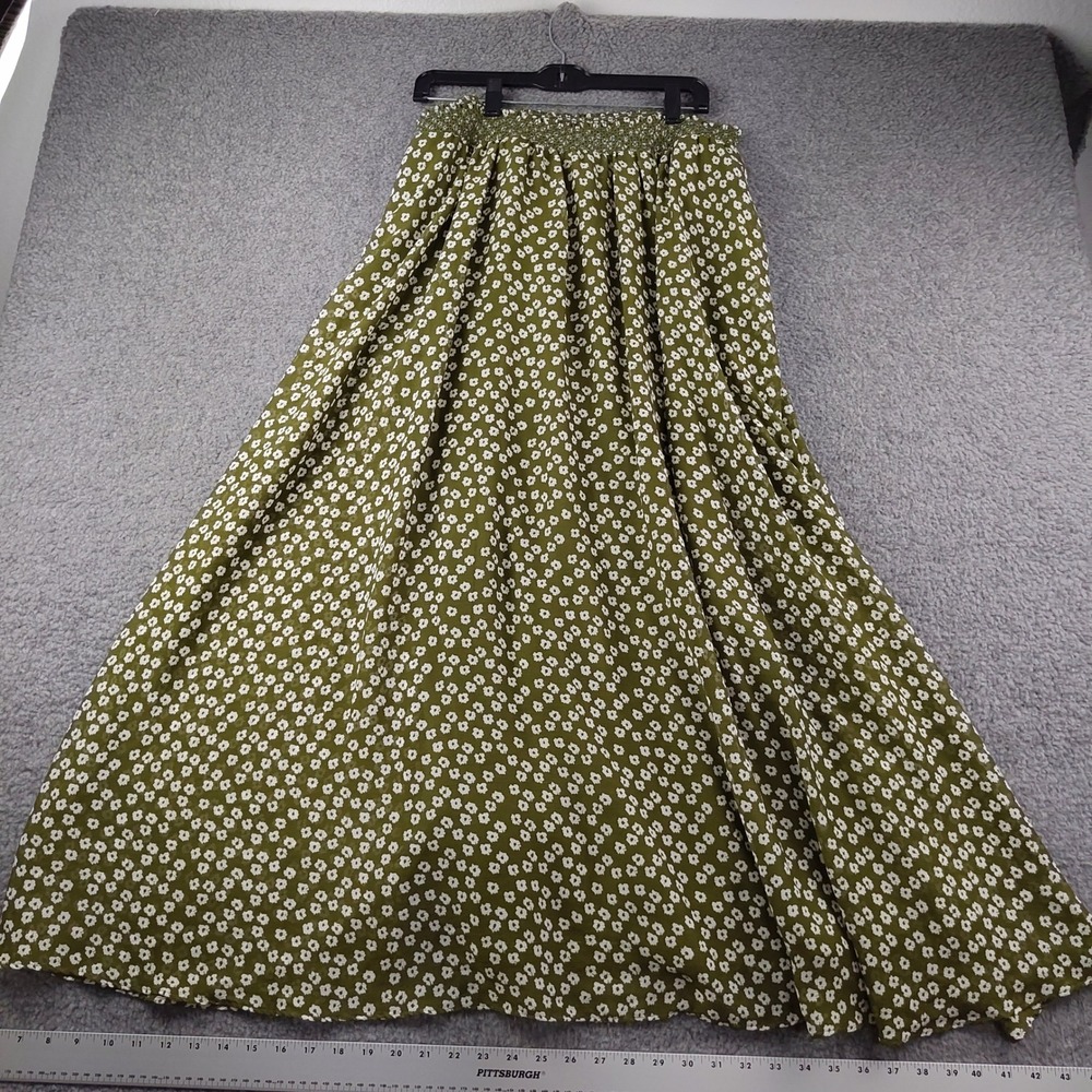 Lane Bryant Maxi Skirt Sz 14/16 Floral Stretch Waist Olive Green Cottagecore EUC